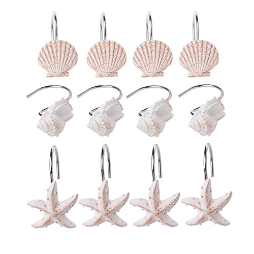 Yellow Seashell Shower Curtain Hooks - 12pcs Anti-Rust Resin Rings