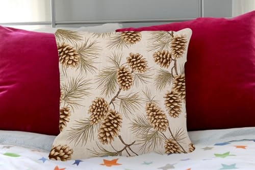 IBILIU Pine Cones 18x18 Throw Pillow Cover - Cotton Linen Cushion