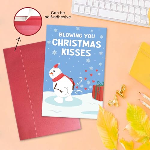 Funny Christmas Card with Snowman Blowing Kisses - Humorous Holiday Greeting