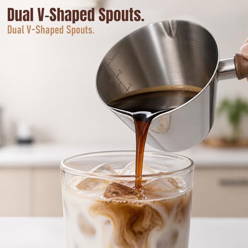 Baalaka Stainless Steel Espresso Cups Set with Wooden Handles - 3.4oz