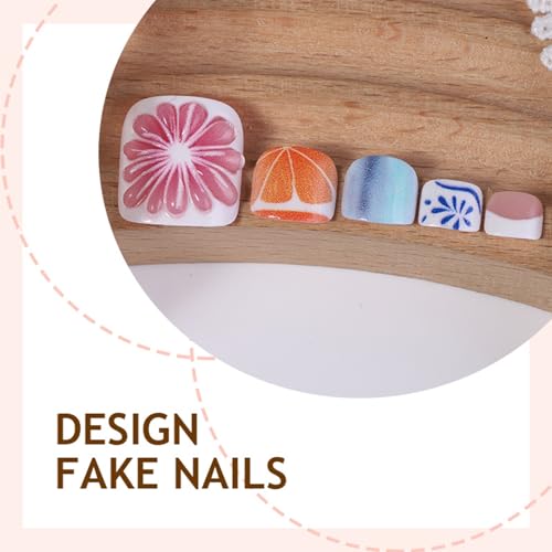 Short Square Press on Toenails Lemon Fruit Fake Toe Nails Acrylic Glossy