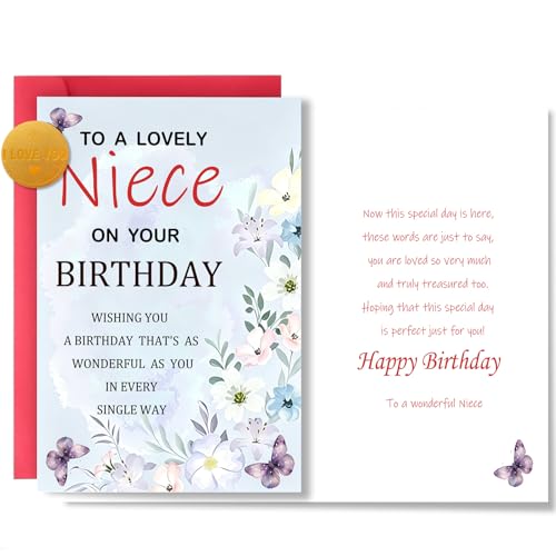 Elegant Watercolor Birthday Card for Niece with Envelope