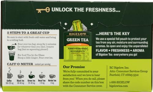 Bigelow Green Tea with Peach, 20 Individually Wrapped Tea Bags (Pack of 2)