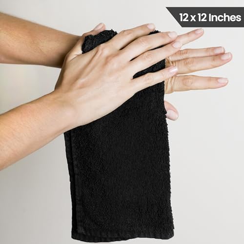 Utopia Towels 24 Pack Black Washcloths, 12x12 in, 100% Cotton
