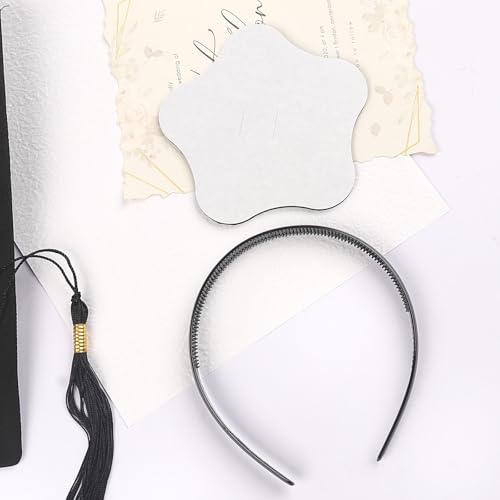 Totelux Graduation Cap Headband Insert with Flower Design Black