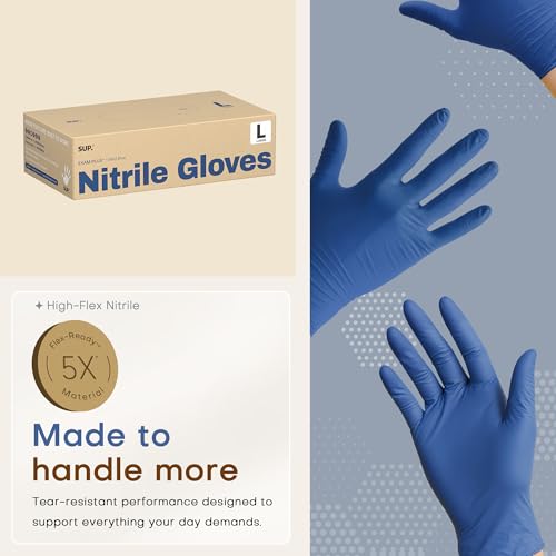 SUP Powder-Free Nitrile Exam Gloves, Large Blue, 100 Count