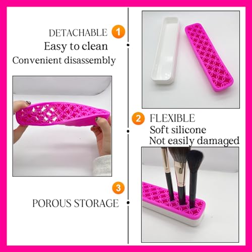 2 Pack Silicone Makeup Brush Holders - Rectangular Cosmetic Storage Organizer