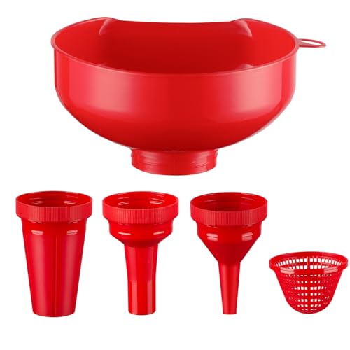 Pisol Red Wide Mouth Funnel for Kitchen Use - Food Grade, Rotating Design, 4 Sizes