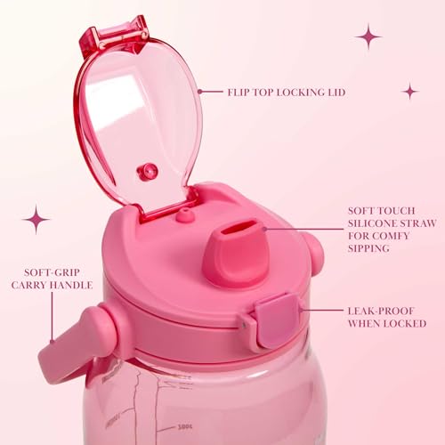 Paris Hilton 50-Ounce Motivational Water Bottle with Straw - Pink