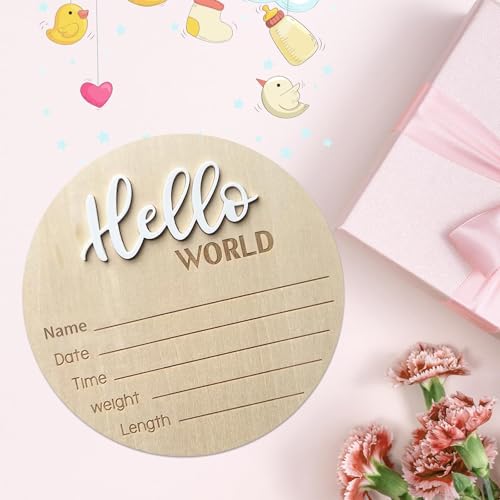 Personalized Wooden Hello World Sign for Newborns - 5.9 Inch