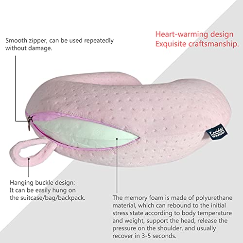 Gosider Memory Foam Travel Neck Pillow - Ergonomic Velvet Support, Pink