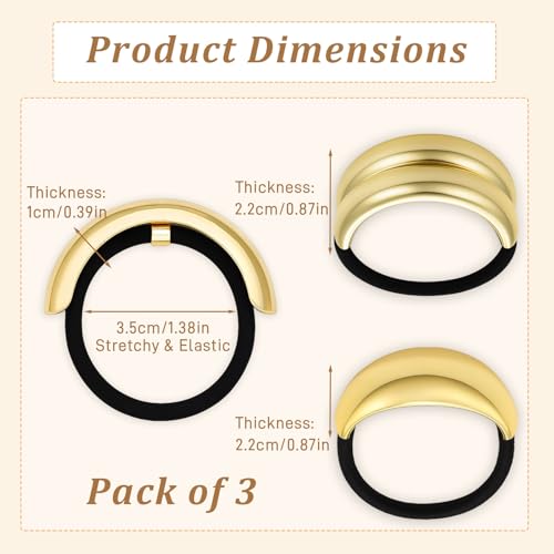 3PCS Gold Metal Hair Bands - Geometric Ponytail Cuffs for Thick Hair