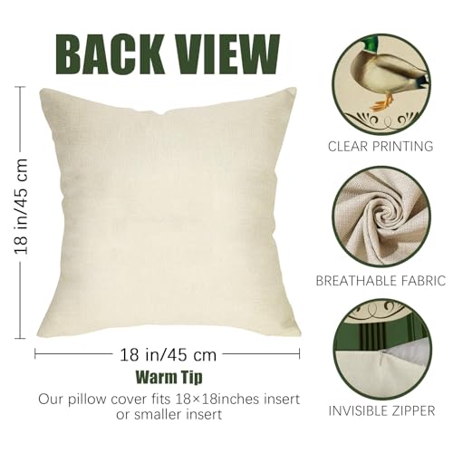Vintage Mallard Duck Throw Pillow Covers 18x18, Set of 2 - Cotton Linen
