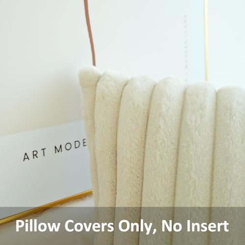 JOJUSIS Faux Fur Throw Pillow Covers (Pack of 2) - 18x18 Beige