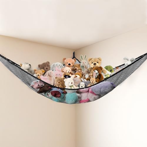 Black Stuffed Animal Hammock - Large Toy Storage Organizer for Kids