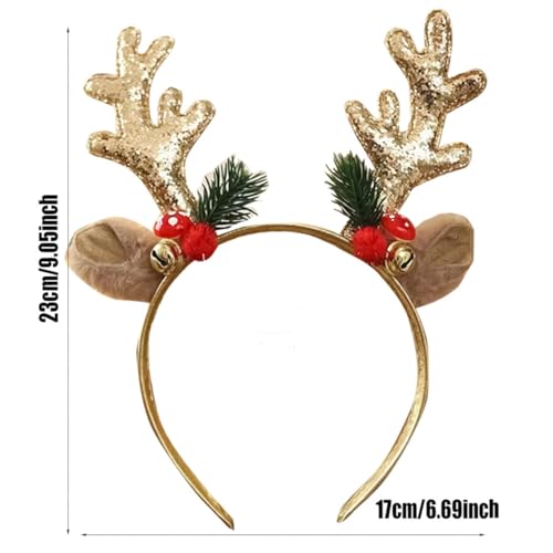 Christmas Reindeer Antler Headband with Glitter Ears and Bells