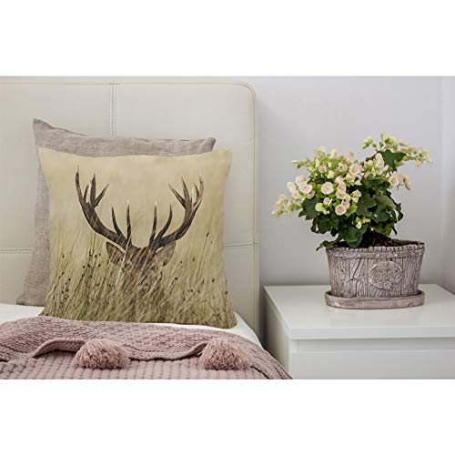 Antler Deer Throw Pillow Cover - 18x18 Cotton Linen Cushion