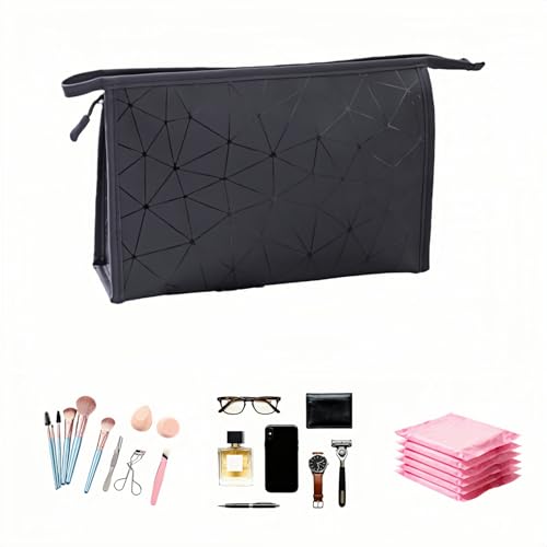 Btolin Waterproof Geometric Leather Cosmetic & Period Pouch Bag