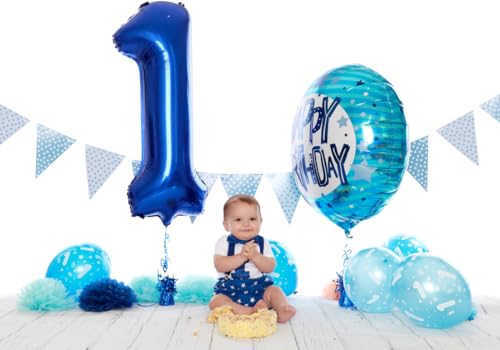 40 Inch Navy Blue Number Balloon for 1st Birthday Decorations