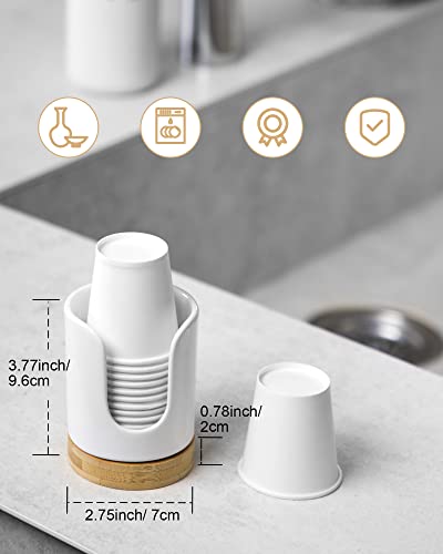 Viosuniu Ceramic Bathroom Mouthwash Cup Holder - White, 3 oz Dispenser