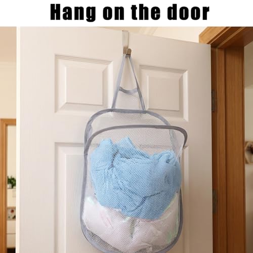Bremorou 2-Pack Small Hanging Laundry Bags - Foldable Mesh Hamper