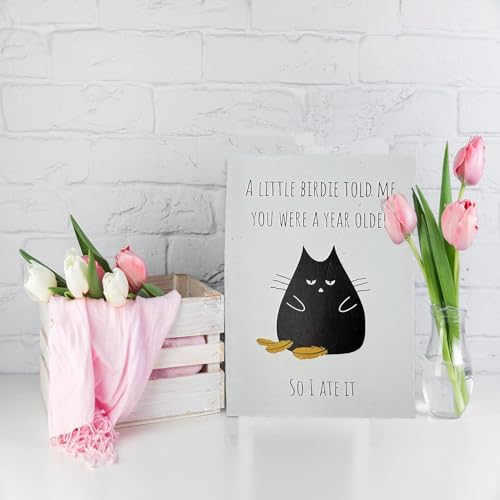 Funny Cat Birthday Card for Men and Women – Humorous Birdie Greeting