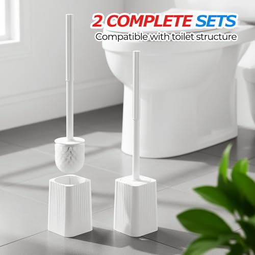 FORASTO Toilet Bowl Brush and Holder Set, 2-Pack White Cleaning System