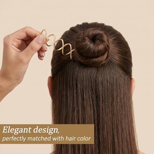 Spiral Hair Pins and Hair Ties Set - Gold Twist Bun Maker for Thick Hair