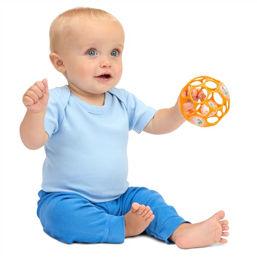 Bright Starts Oball Rattle, Easy-Grasp Sensory Ball for Infants - Orange
