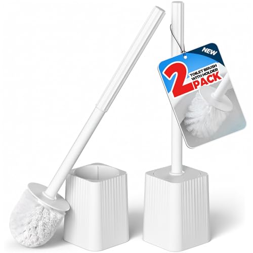 FORASTO Toilet Bowl Brush and Holder Set, 2-Pack White Cleaning System