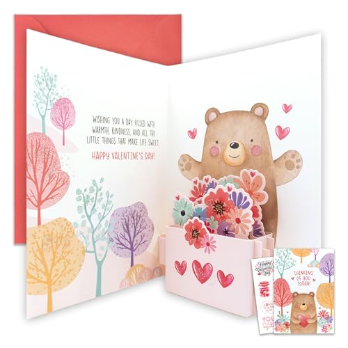 Glittery 5x7in Bear Pop-Up Valentine's Day Card with Envelope & Stickers