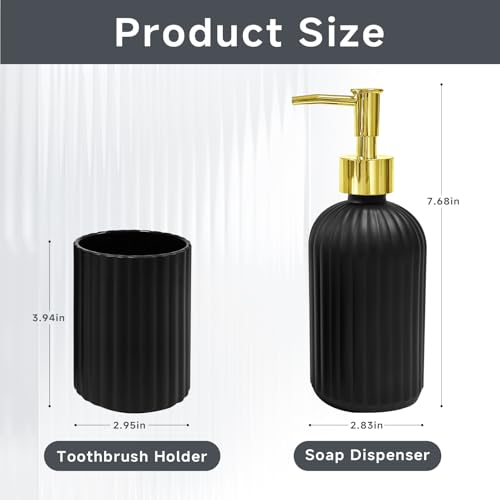 Black Glass Bathroom Accessory Set - Soap Dispenser & Toothbrush Holder