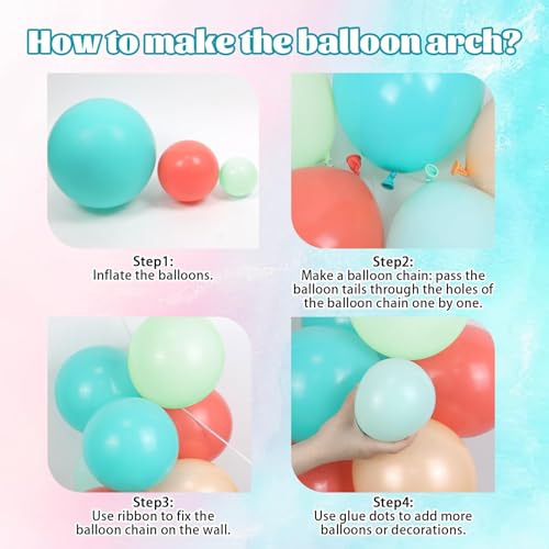 151pcs Tropical Balloon Arch Kit - Coral Red, Green, Blue, Gold