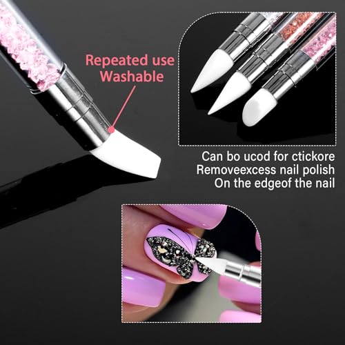 3 Pcs Dual Tipped Silicone Nail Art Brushes & Carving Pens