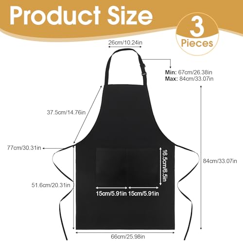 Okxiri 3 Pack Black Adjustable Waterproof Kitchen Aprons with Pockets