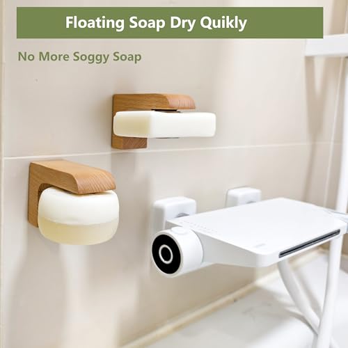 2pcs Beech Wood Magnetic Soap Holder - Self Draining Shower Dish
