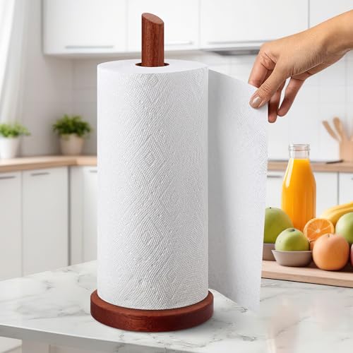 Wooden Paper Towel Holder Walnut - Countertop Stand for Standard Rolls