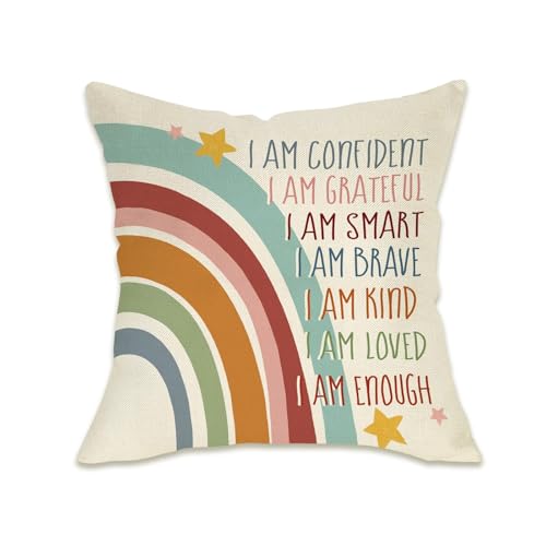 Inspirational Rainbow Throw Pillow Cover 18x18 - Boho Decor