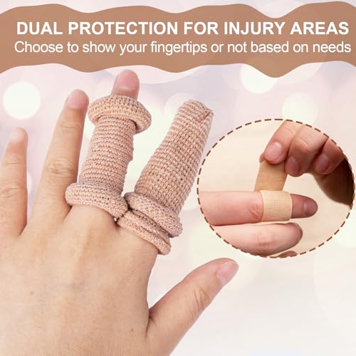 15pcs Cotton Finger Cots, Anti-Slip Elastic Finger Sleeve, Breathable Finger Protectors for Construction Gardening Kitchen Carving- Skin Color