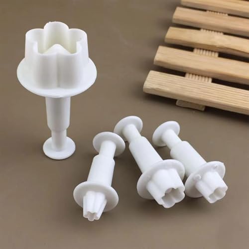 Cauaoa 4Pcs White Flower Cookie Cutters and Fondant Plunger Molds