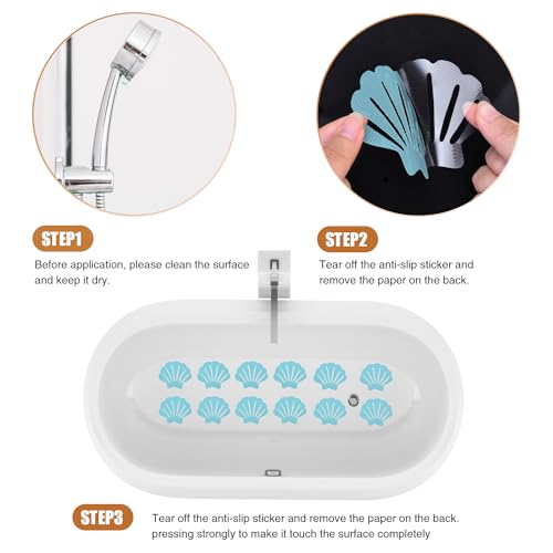 Secopad 12PCS Blue Non-Slip Bathtub Stickers with Scraper - Safe Bath Grip