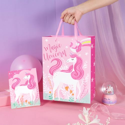 Loveinside Unicorn Gift Bag for Girls - Pink Magical Design, 10" x 5" x 13"