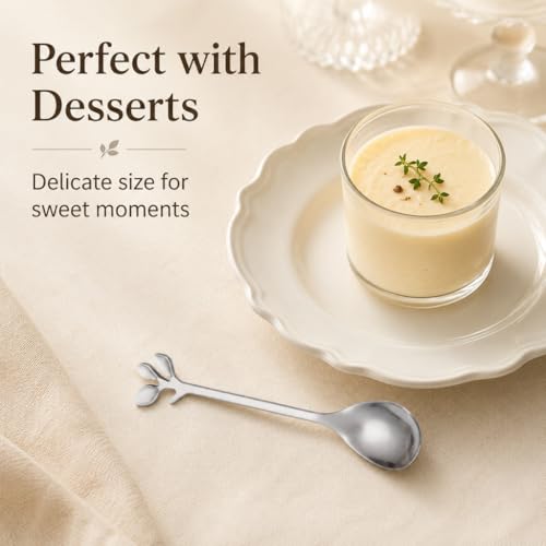 Elegant Stainless Steel Coffee Spoons - 4.7 Inch Leaf Design, 4 Pcs