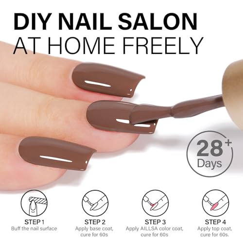 AILLSA Dark Chocolate Brown Gel Nail Polish Soak Off UV LED 0.5 Fl Oz