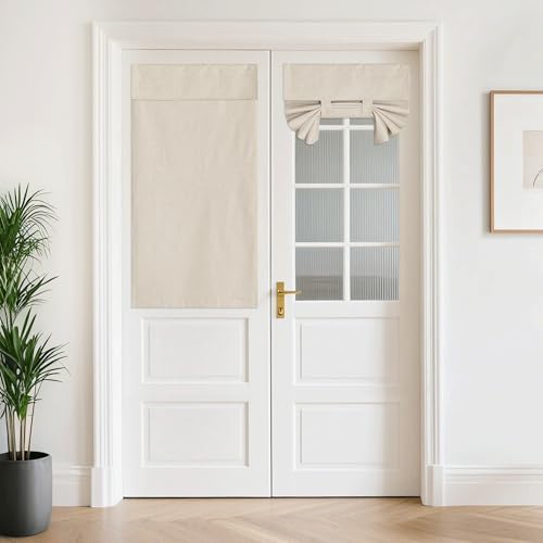 NICETOWN 100% Blackout French Door Curtain - No Drilling Adhesive Linen
