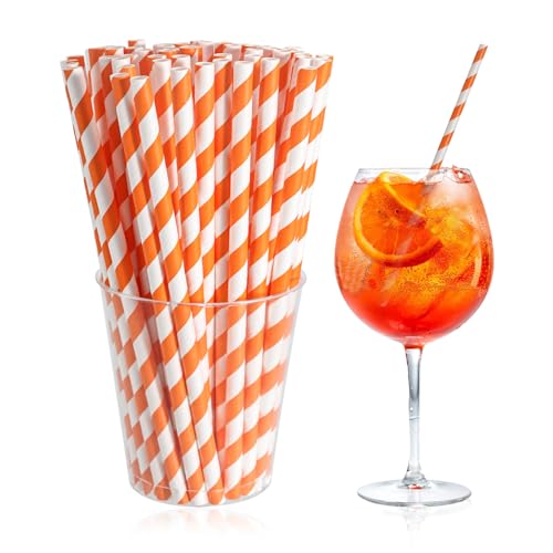 100 Pack Orange Spritz Straws for Aperol Cocktails - Biodegradable