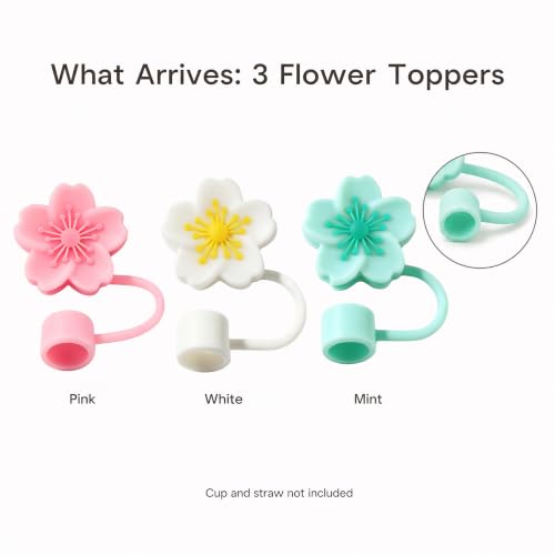 Olen Flower Straw Toppers for 10mm Straws, Set of 3 Reusable Covers