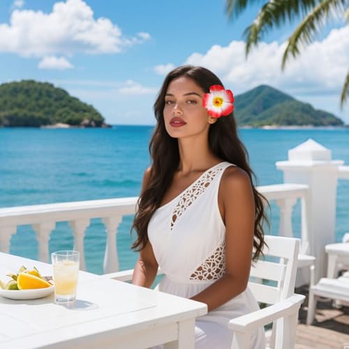 6 Pcs Hawaiian Flower Hair Clips 3.5 Inch Tropical Plumeria Barrettes