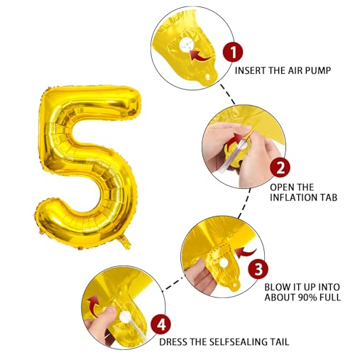 40-Inch Gold Number 5 Balloon - Jumbo Foil for Parties