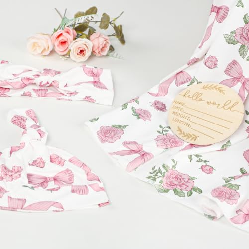 TANOFAR Newborn Swaddle Blanket Set - Swan Bow, Soft Stretchy Receiving Wrap